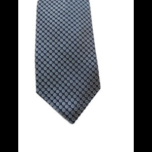 JZ Richards Silk Tie Geometric Medallion Silver Blue Hand Made in USA Boulder
